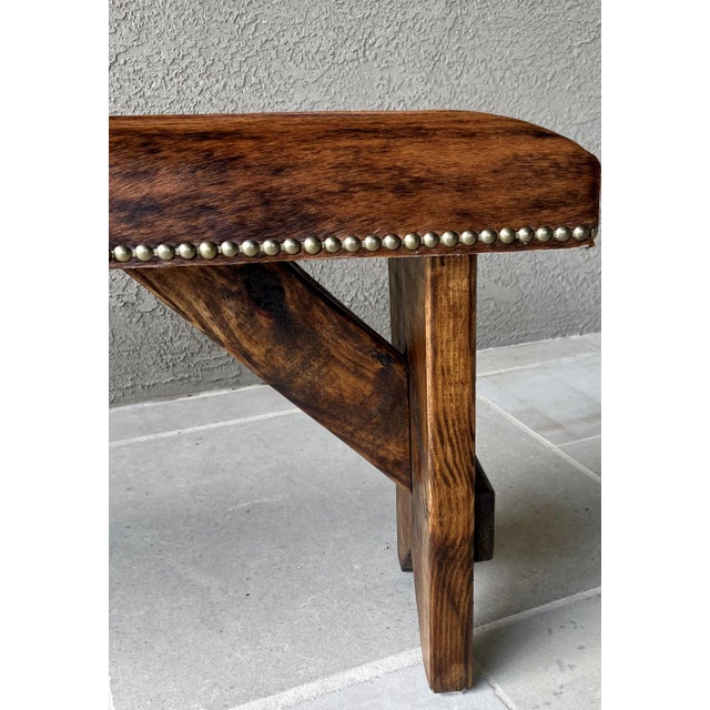 Circa 2000 Western Chic Hair-on-Hide Ranch-Style Accent Bench With Brass Nailhead Trim For Sale - Image 15 of 18