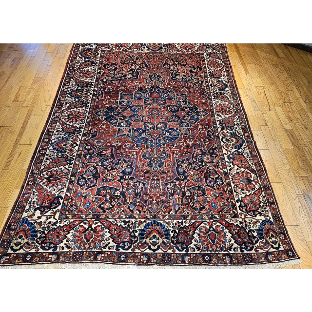 Persian Vintage Oversize Persian Bakhtiari Rug, Hand-Knotted Wool, Geometric Pattern, Burgundy & Ivory, 11x15 For Sale - Image 3 of 16