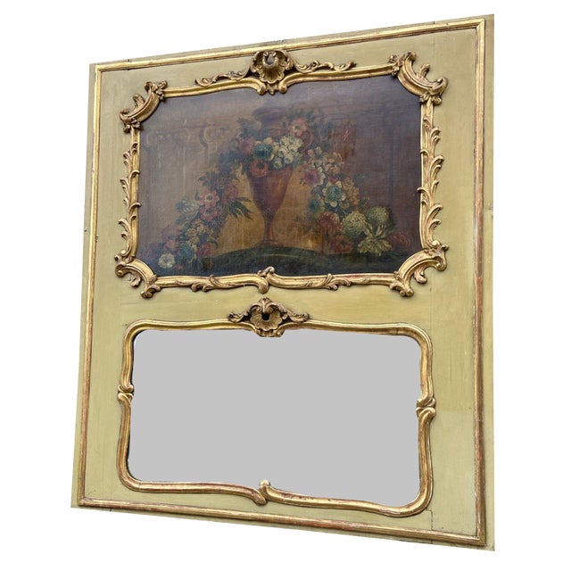 Louis XV French Painted and Gilded Trumeau Mirror For Sale