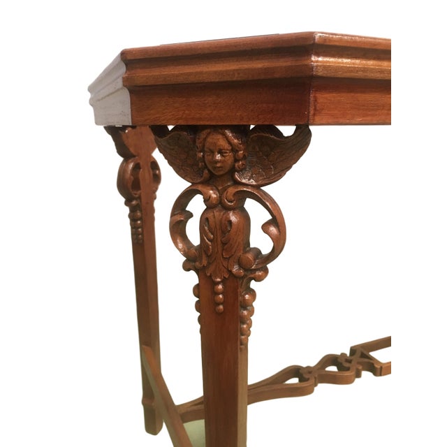 Late 19th Century 19th Century English Arts & Crafts Elm and Burl Carved Side Table, Glass Top For Sale - Image 5 of 11