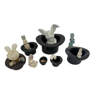Set of 10, Mid 20th Century Magician Black Bunny in a Hat Rabbit Figural Collection For Sale