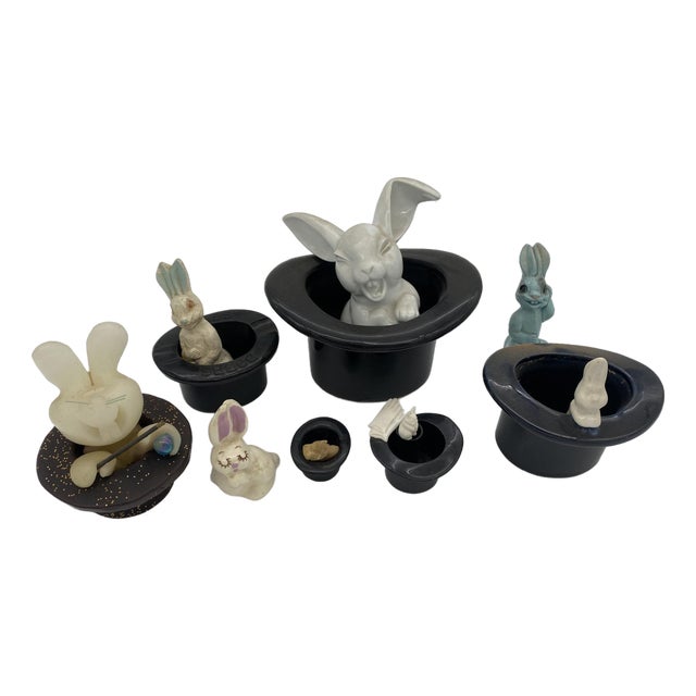 Set of 10, Mid 20th Century Magician Black Bunny in a Hat Rabbit Figural Collection For Sale