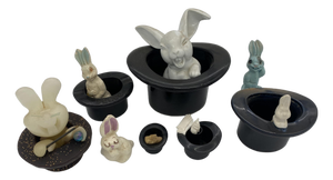 Set of 10, Mid 20th Century Magician Black Bunny in a Hat Rabbit Figural Collection