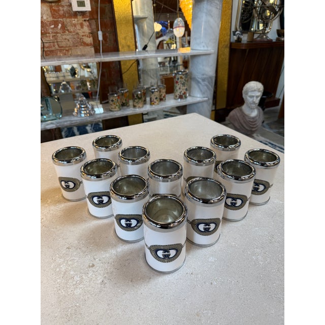 Vintage Gucci Ice Bucket and Glass Set With Logo, Italy 1970 - 14 pcs For Sale - Image 13 of 13