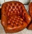 Vintage 1980s Pair of Cognac Tufted Barrel Club Chairs by Classic Leather Inc., Hickory Nc – Top Grain Leather on Brass Shepherd Casters For Sale - Image 4 of 17