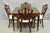 Maitland Smith Marquetry Inlaid Green Tooled Leather Top Mahogany Game Table Set with 4 Carved Shield Back Side Chairs - 5...
