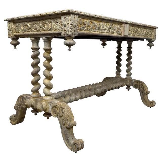 Brown Antique Victorian Oak Writing Table with Carved Decoration For Sale - Image 8 of 11