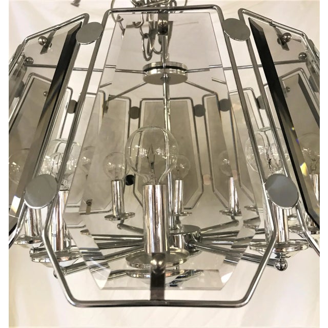 Mid 20th Century Smoked Glass and Chrome Chandelier in the Style of Fredrick Raymond For Sale - Image 12 of 13
