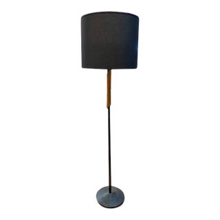 Mid Century Metal Floor Lamp With Wood Detail For Sale