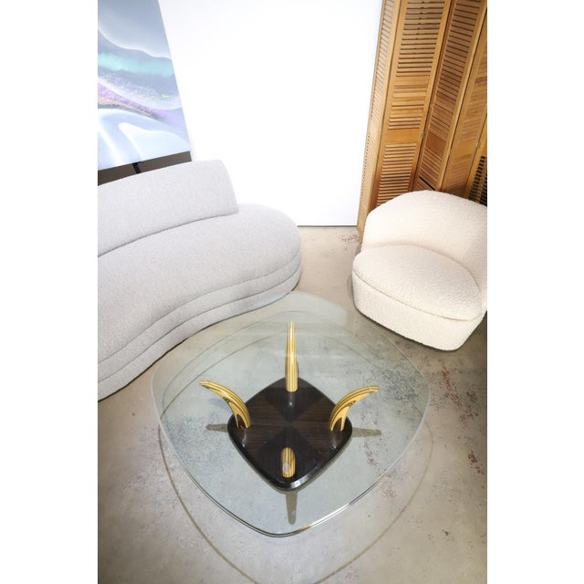 Mid-Century Modern Henredon Wood Tusk Cocktail Table with Glass Top For Sale - Image 3 of 12