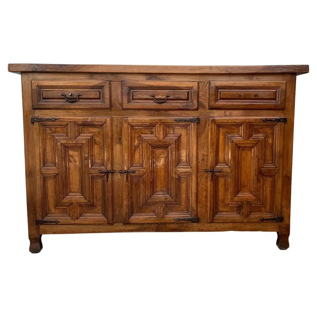 19th Catalan Spanish Baroque Carved Light Walnut Credenza For Sale - Image 9 of 9