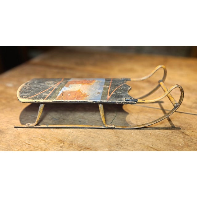 Black Vintage Hand Painted Wooden Sled With Rustic Waterfall Scene For Sale - Image 8 of 12