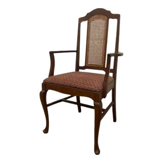 1970s Vintage Queen Anne Style Cane Back Chair With Cabriole Style Legs For Sale