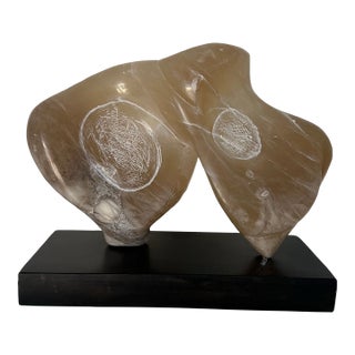 Abstract Alabaster Sculpture on Ebony Wood Base by Artist Scott Donadio For Sale