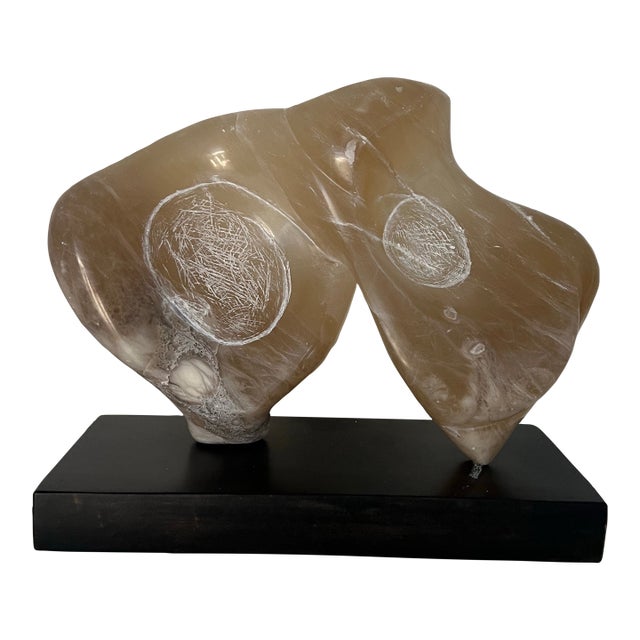 Abstract Alabaster Sculpture on Ebony Wood Base by Artist Scott Donadio For Sale