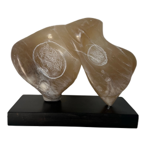 Abstract Alabaster Sculpture on Ebony Wood Base by Artist Scott Donadio