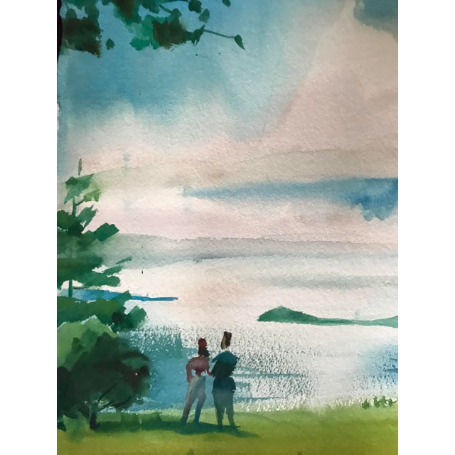 Gazing Toward the Mainland Across Penobscot Bay Original Watercolor Painting For Sale - Image 4 of 4