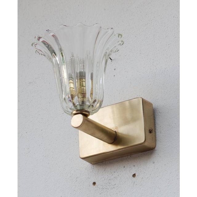 Glass Set of 3 Art Decò Barovier & Toso Wall Light Murano Art Glass and Brass, 1940s For Sale - Image 7 of 14