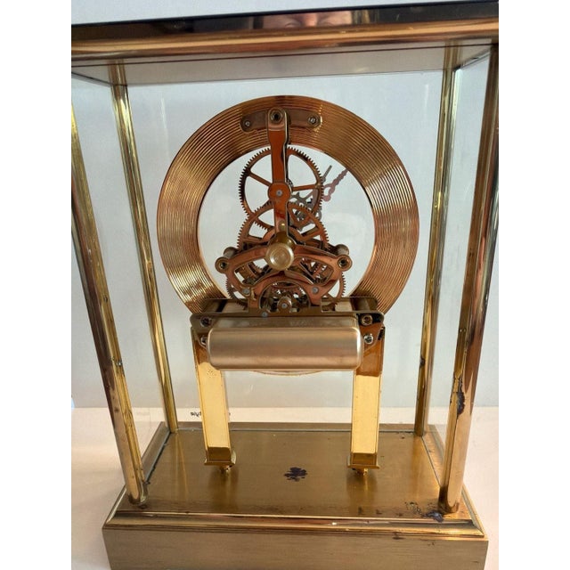 Late 20th Century Rhonda Style Brass Skeleton Movement Mantel Clock with Corporate Commemorative P For Sale In Los Angeles - Image 6 of 6