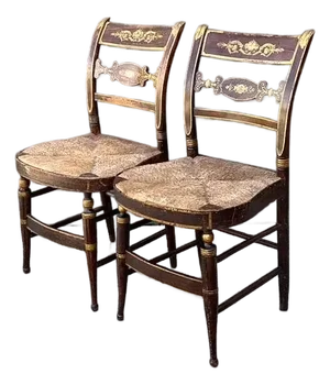 Vintage Hand Painted Hitchcock Rush Seat Chairs - Set of 2