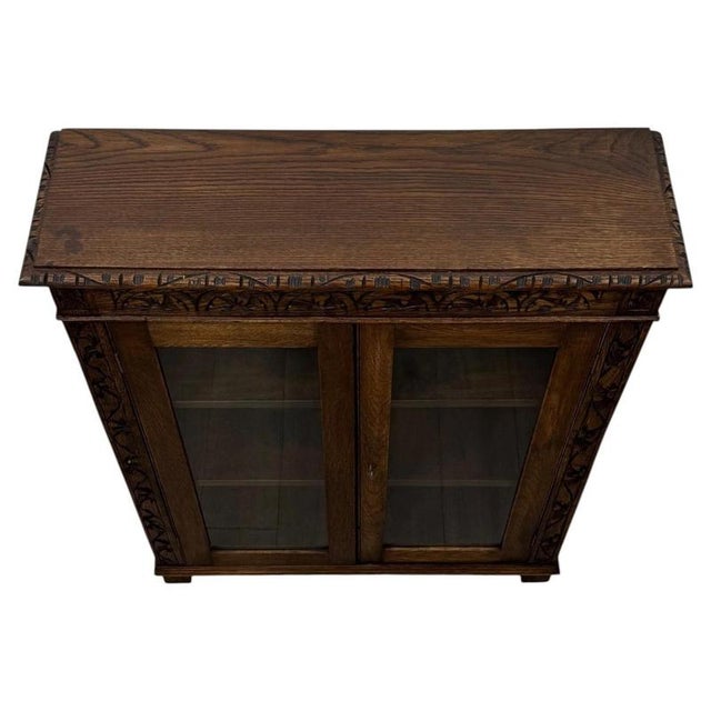 Antique 19th Century Carved Oak Display Cabinet For Sale - Image 4 of 11