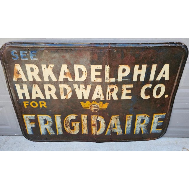 Art Deco Antique American Art Deco Early Frigidaire Metal Advertising Sign For Sale - Image 3 of 9