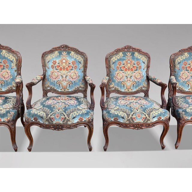 19th Century Louis XV French Fauteuil Armchairs, 1860s, Set of 4 For Sale - Image 15 of 15