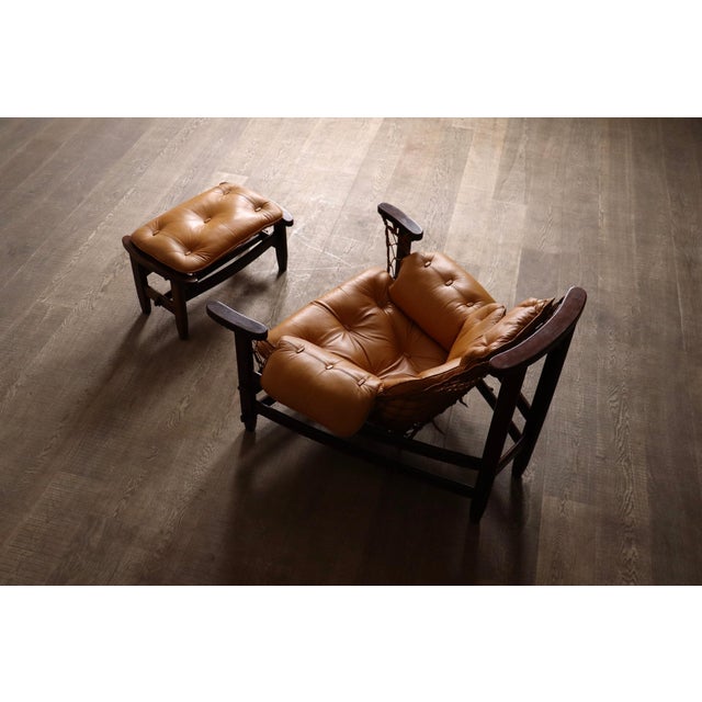 Set of Jangada Lounge Chair and Ottoman in Cognac Leather by Jean Gillon, Brazil, 1960s For Sale - Image 17 of 18