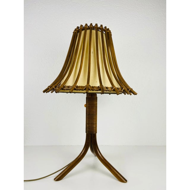 Mid-Century Modern Midcentury Teak and Rattan Table Lamp, circa 1970 For Sale - Image 3 of 12