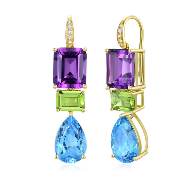 GemFusion 14.25ct Amethyst Peridot Topaz Diamond Pearl Convertible Drop Earrings in 14k Yellow Gold-Set of 2 For Sale In Los Angeles - Image 6 of 9