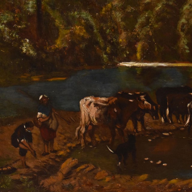 Van Campenhout, Landscape with Cows and Shepherds, Oil on Canvas For Sale - Image 5 of 11