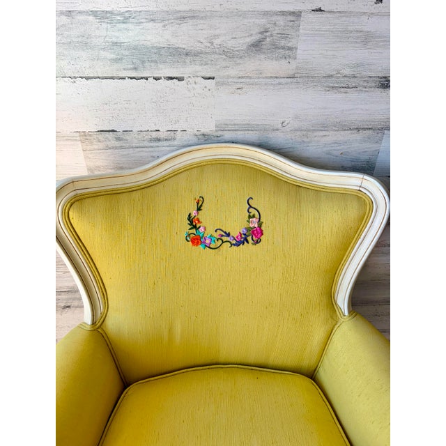 Vintage Yellow Silk Armchair For Sale In Chicago - Image 6 of 6