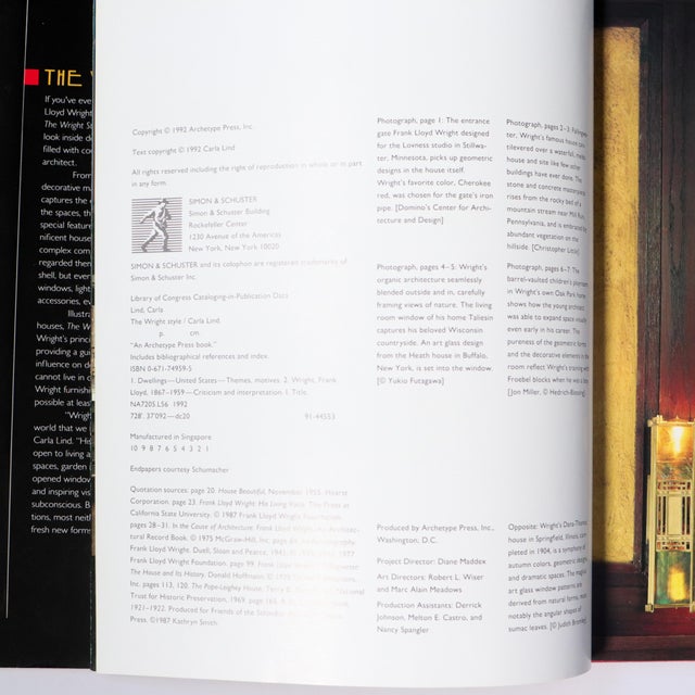1992 “The Wright Style” Frank Lloyd Wright First Edition by Carla Lind For Sale - Image 9 of 13