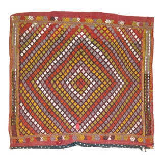 Square Boho Geometric Colorful Jajim Flat-Weave, 20th Century - 3'6" x 4'2" For Sale