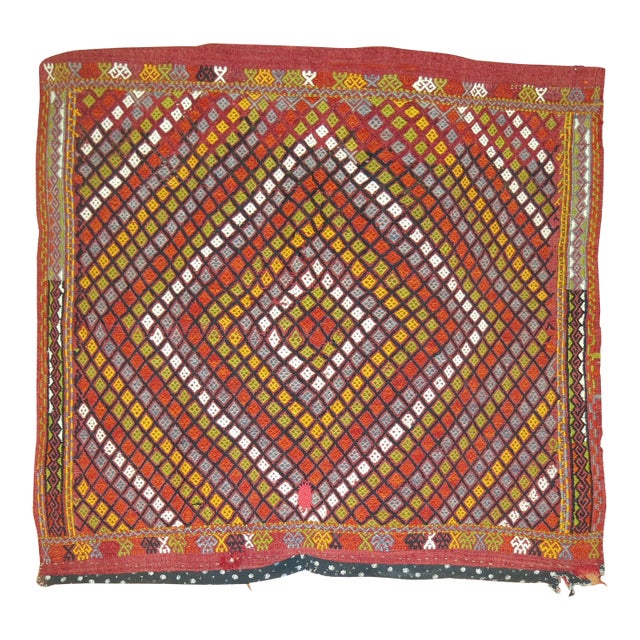 Square Boho Geometric Colorful Jajim Flat-Weave, 20th Century - 3'6" x 4'2" For Sale
