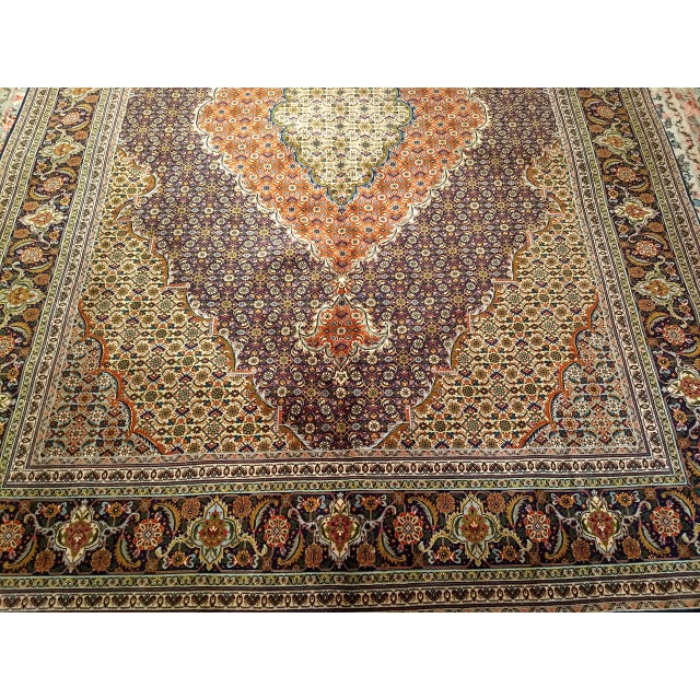 Textile Antique Persian Tabriz Mahi Rug, Hand-Knotted Wool & Silk, Herati Geometric Pattern, Ivory & Blue, 7x10 For Sale - Image 7 of 10