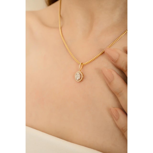 White 14k Gold Artisian Brilliant Cut Cluster Diamond Halo Pendant by Vr Jewels For Sale - Image 8 of 11