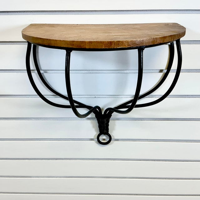 Rustic 1980s Vintage Brutalist Boho Chic Rustic Iron and Wood Wall-Mounted Shelf. For Sale - Image 3 of 13