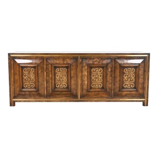 William Doezema for Mastercraft Mid-Century Hollywood Regency Burl Wood and Brass Sideboard Credenza, 1970s For Sale