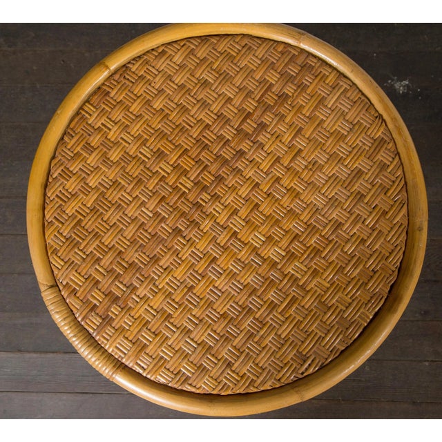 Sturdy, well-made rattan round side table and square rattan ottoman. Both in beautiful condition. Ottoman is 20 inches...