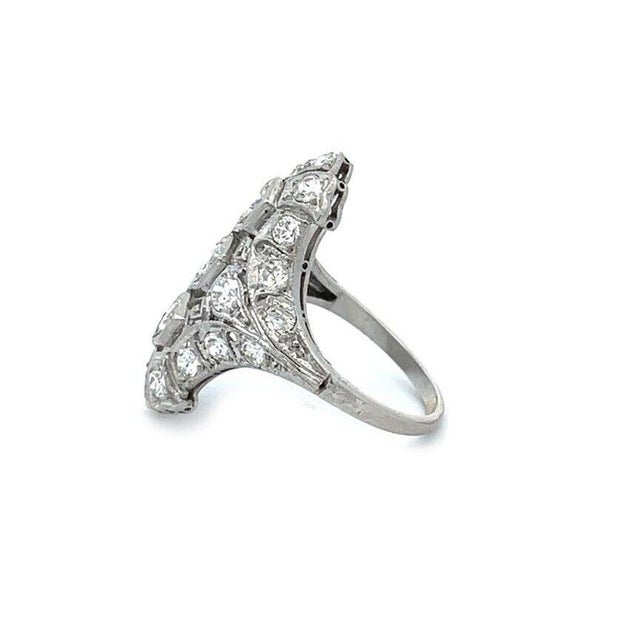 4988 Art Deco Platinum Diamonds Elongated Open Style Ring Size 6.5 For Sale - Image 4 of 6