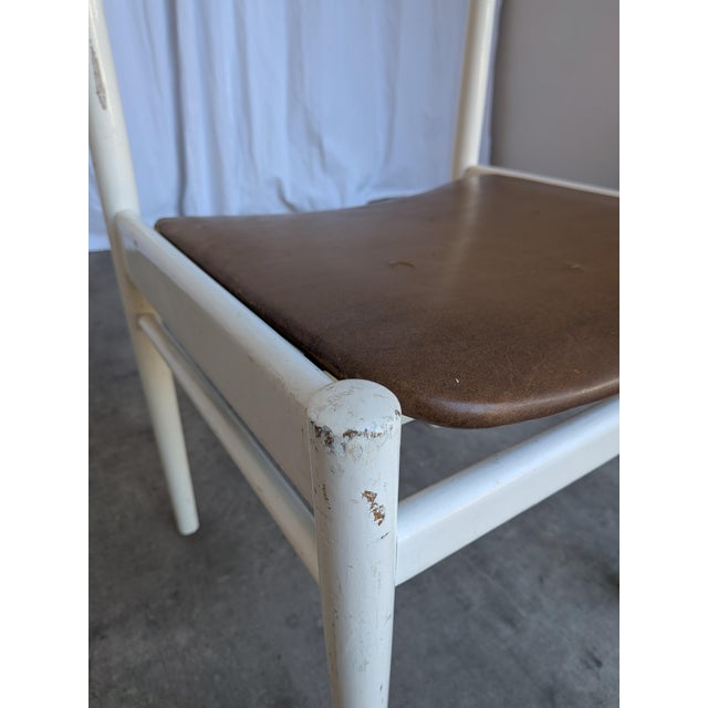 Vintage Dining Chair in White Beech Wood and Brown Leather Look Seat, 1970s For Sale - Image 10 of 18