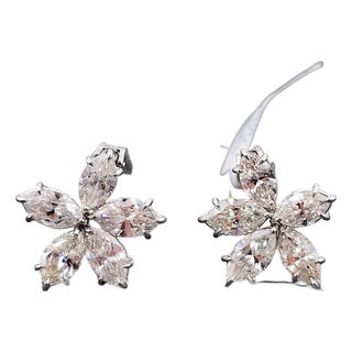 8.04 Ct Marquise Flower Diamond Earrings, A Pair For Sale