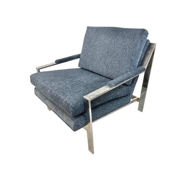 1980s Vintage Milo Baughman Style Flat Bar Chrome Arm Chairs - Set of 2 For Sale - Image 5 of 8