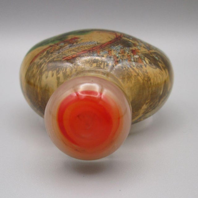 Mid 20th Century Vintage Eglomise Reverse Hand Painted Glass Snuff Bottle Along the River During the Qingming Festival Qingming Shanghe Tu For Sale - Image 5 of 13