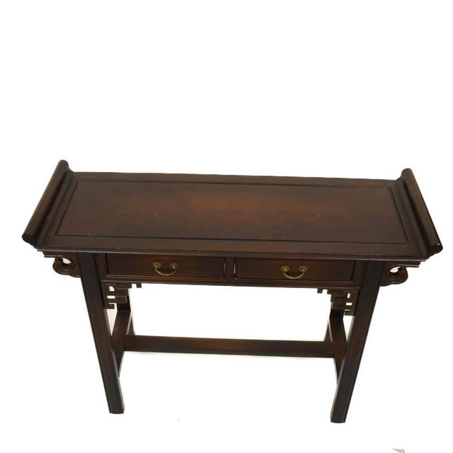 Late 20th Century Chinese Hardwood Two-Drawer Altar Console Table With Brass Pulls For Sale - Image 5 of 7