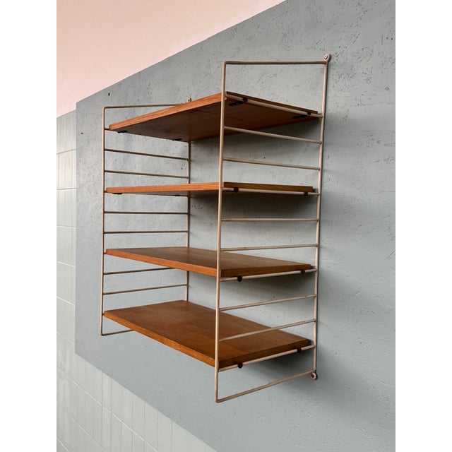 Vintage Scandinavian Wall Bookcase with Oak Shelves, 1960s For Sale - Image 4 of 12