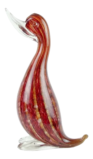 Murano Vintage Sommerso Red Bands Silver Leaf Italian Art Glass Duck Bird Figurine Sculpture