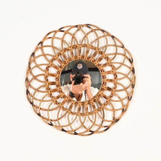 Round Organic Mirror in Rattan and Wicker by Franco Albini, Italy, 1960s For Sale - Image 9 of 13