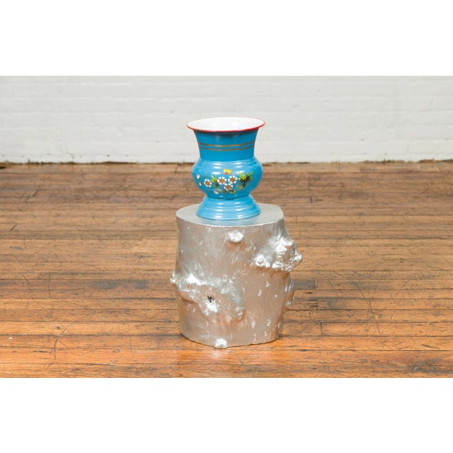 Contemporary Indonesian Silver-Colored Pedestal Tree Stump Pedestal For Sale - Image 10 of 11